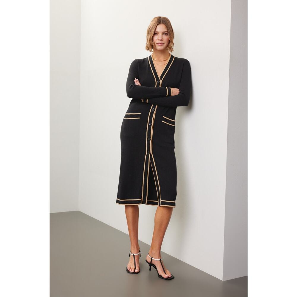 Ralph Lauren Black Long Cardigan with Tan Trim - Picture 3 of 8